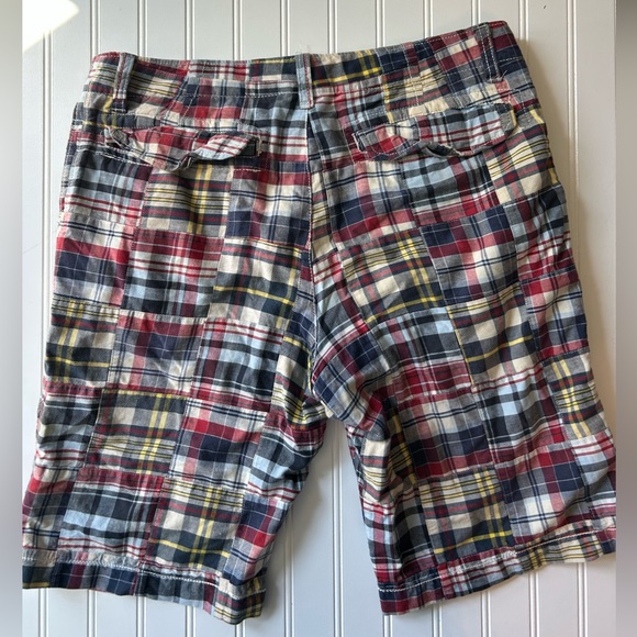 Old Navy Shorts Madras Plaid Patchwork Red Blue Pockets Summer Festival Size 33 - Picture 5 of 8